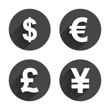 Dollar, Euro, Pound And Yen Currency Icons.