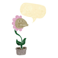 cartoon monster flower with speech bubble