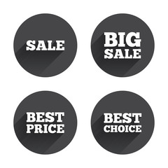 Sale icons. Best choice, price symbols