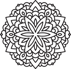 Abstract vector black round lace design in mono line style - man