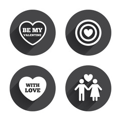 Valentine day love icons. Target aim with heart.