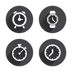 Mechanical clock time icons. Stopwatch timer.
