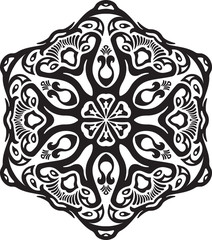 Abstract vector black round, hexagonal lace design in mono line