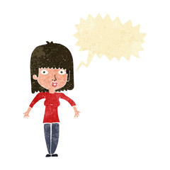 cartoon woman shrugging with speech bubble