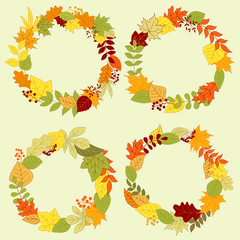 Autumn forest leaves wreaths and frames