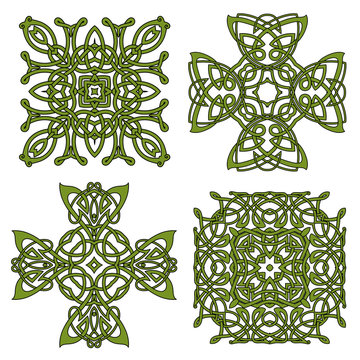 Green isolated celtic and irish crosses