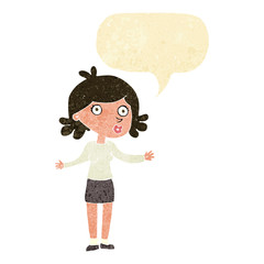 cartoon confused woman with speech bubble
