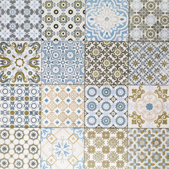 Old ceramic tiles patterns background in the park public