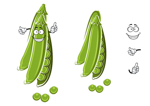 Cartoon Green Pea Pod Character