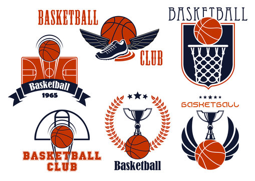 Basketball game icons with sport items