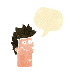 cartoon happy man face with speech bubble