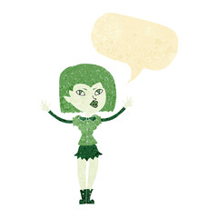 cartoon vampire girl with speech bubble