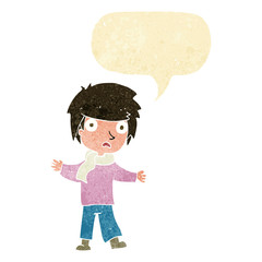 cartoon unhappy boy with speech bubble