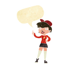 cartoon skater girl giving thumbs up symbol with speech bubble