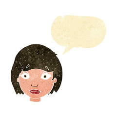 cartoon worried female face with speech bubble