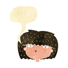 cartoon female face with speech bubble