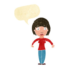 cartoon surprised woman with speech bubble