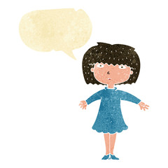 cartoon surprised woman with speech bubble