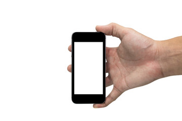 Hand holding a smart Phone with blank screen Isolated on white 1