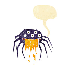 cartoon gross halloween spider with speech bubble