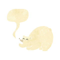 cartoon stretching polar bear with speech bubble