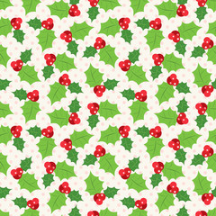 Seamless pattern of holly berry sprig.   illustration