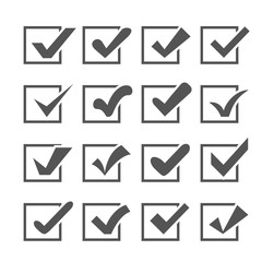 Set of different  check marks or ticks in boxes
