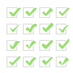 Set of different  check marks or ticks in boxes