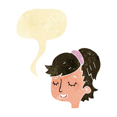 cartoon pretty female face with speech bubble