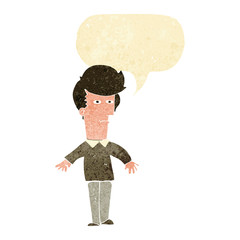 cartoon suspicious man with speech bubble
