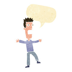 cartoon terrified man with speech bubble