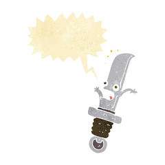cartoon frightened knife with speech bubble