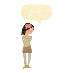 cartoon brainy woman with speech bubble