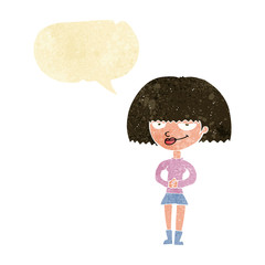 cartoon sly woman with speech bubble