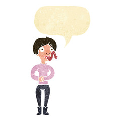 cartoon woman with snake tongue with speech bubble