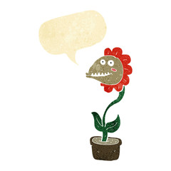 cartoon monster plant with speech bubble