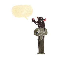 cartoon friendly werewolf with speech bubble
