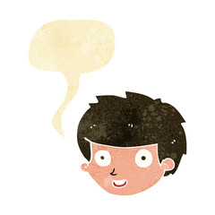 cartoon happy boy's face with speech bubble