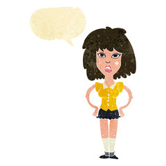 cartoon woman been in fight with speech bubble