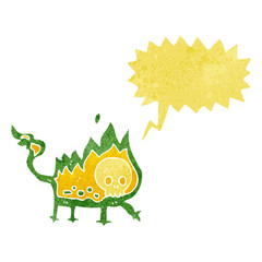 cartoon little fire demon with speech bubble