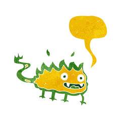 cartoon little fire demon with speech bubble