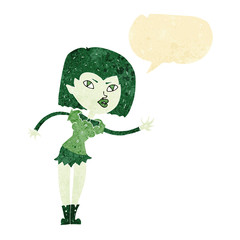 cartoon vampire girl with speech bubble