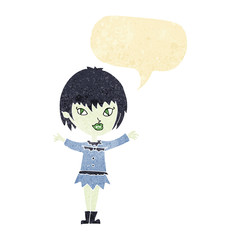 cartoon vampire girl with speech bubble
