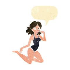 cartoon woman in lingerie with speech bubble