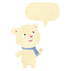 cartoon polar bear wearing scarf with speech bubble