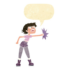 cartoon woman punching with speech bubble