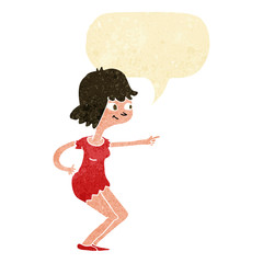 cartoon girl pointing with speech bubble