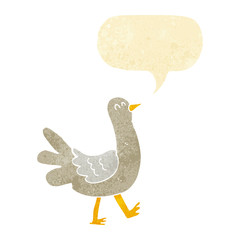 cartoon walking bird with speech bubble