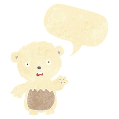cartoon worried polar bear with speech bubble