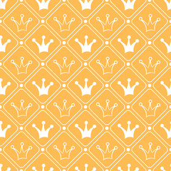 Simple seamless  pattern with crown. Orange and white colo